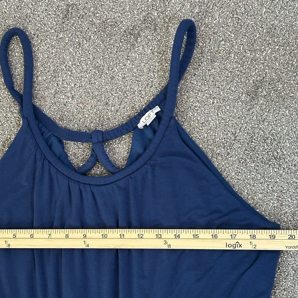 LOFT Blue Wide Leg Jumpsuit Women's LARGE Elastic Waist Pockets Strappy Back - Picture 9 of 11